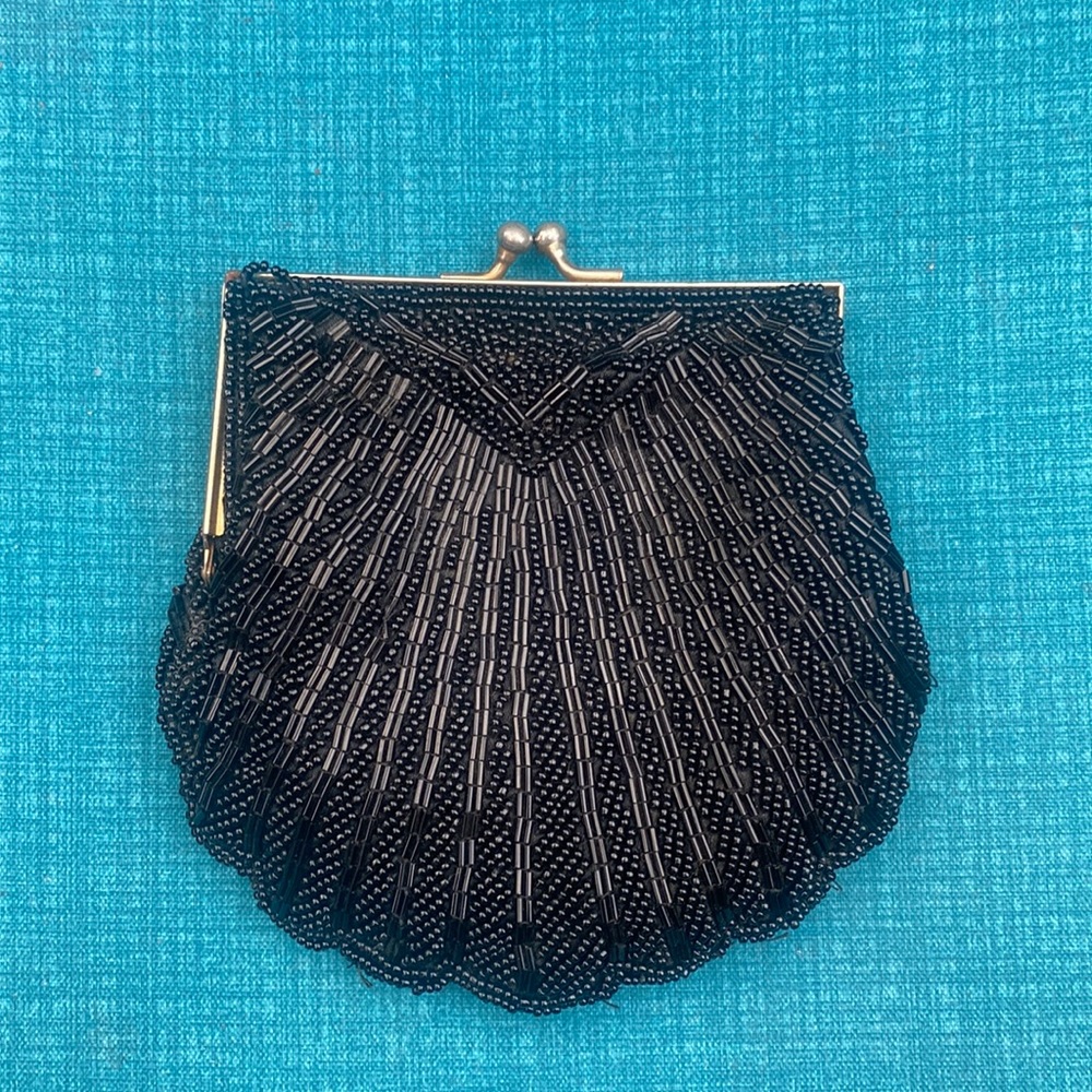 Vintage Black Beaded Coin Purse